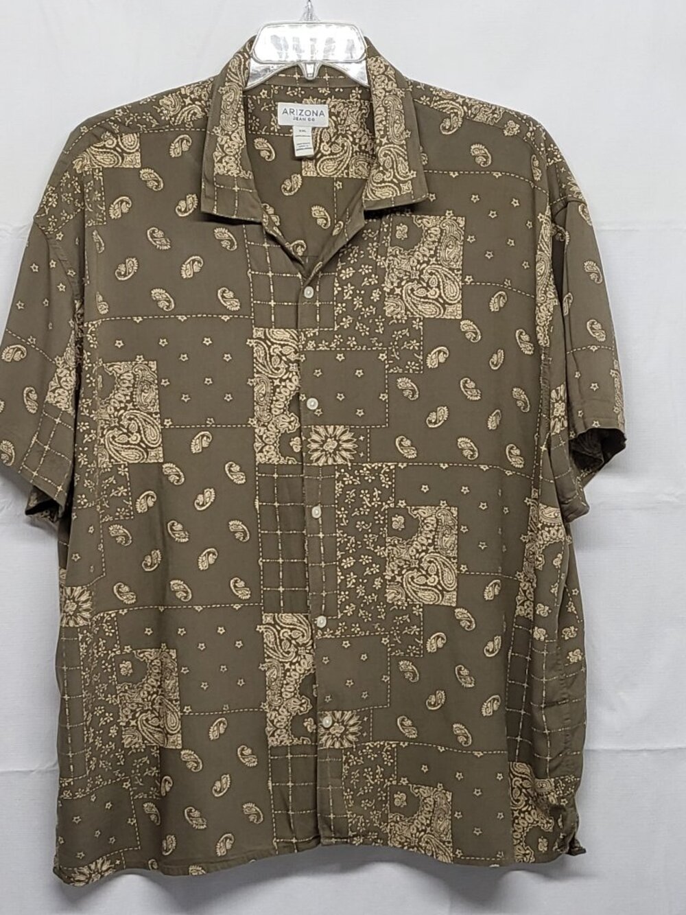 Arizona Jean Co Mens Shirt Button Up XXL Paisely Print Short Sleeve Soft Rayon